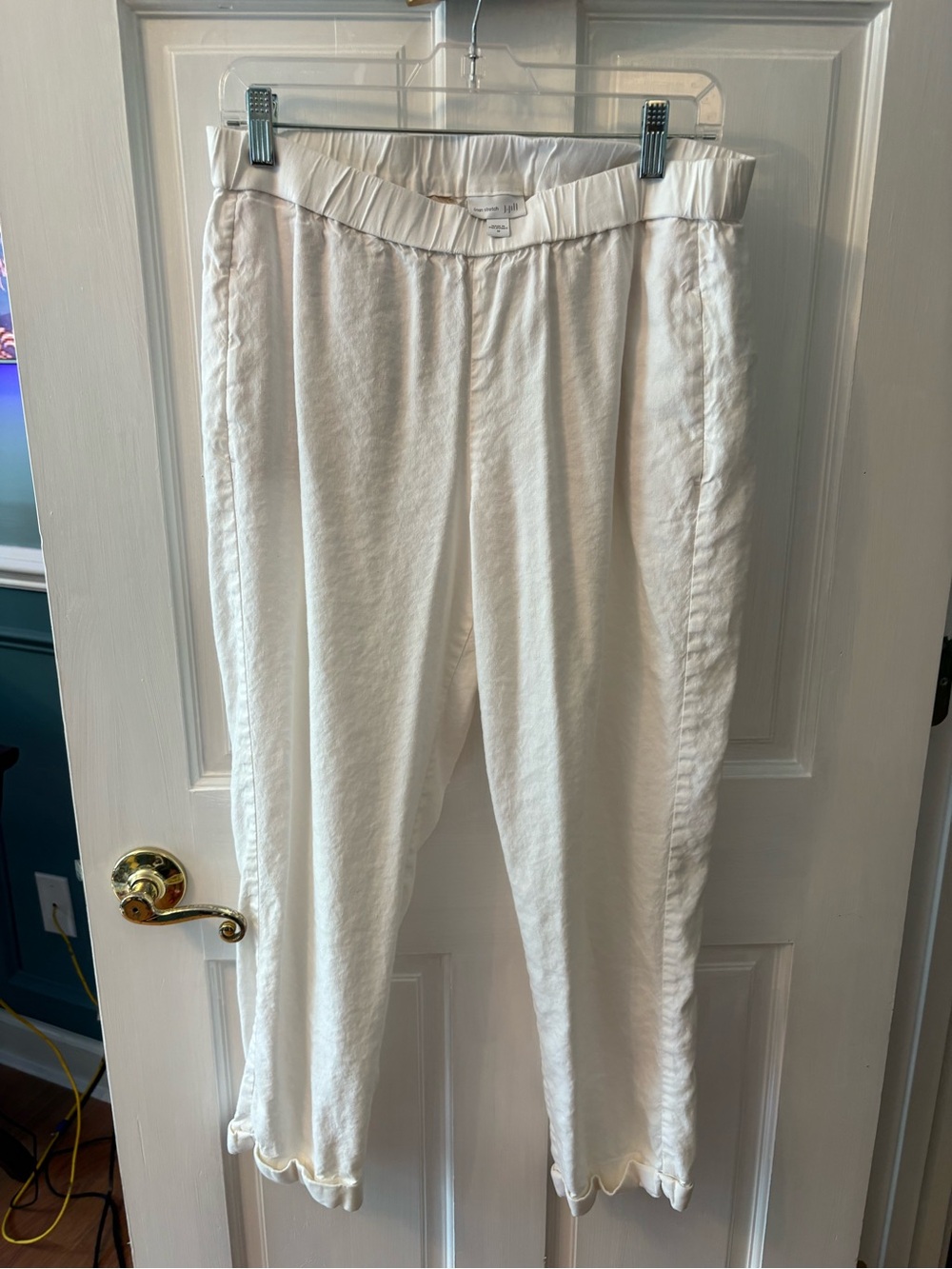 J. Jill Cream Elastic Waist Cropped Pants with Ruffle Hem